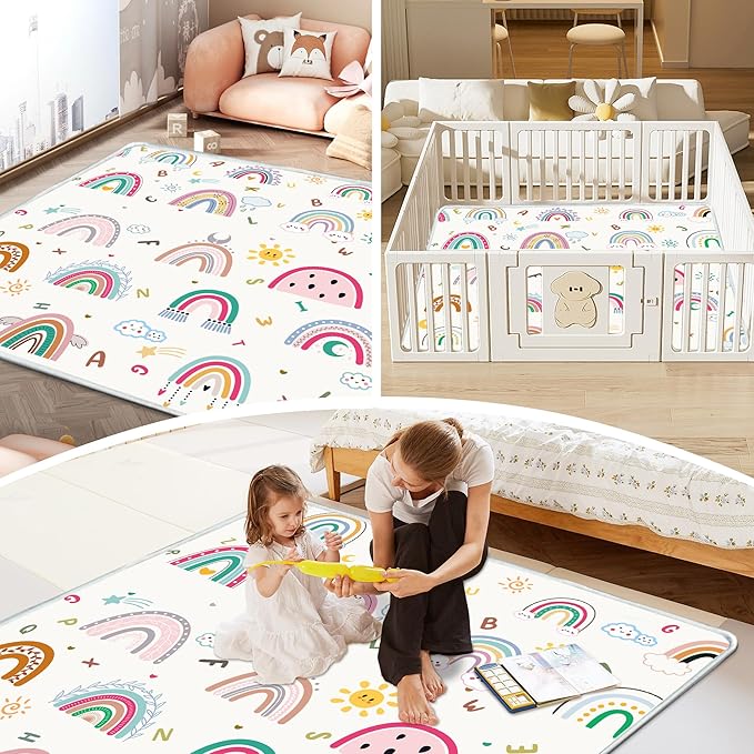 Baby Play Mat, 1-Inch Thick Foam 50" X 50" Playpen Mat,Waterproof & Non - Slip Playmat for Baby Play on Floor, Wipe - Clean, Ideal for Infants, Toddlers & Kids' Crawling and Tummy Time(Rainbow)