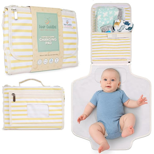 Portable Diaper Changing Pad - Newborn Essentials, Waterproof, Extra Wide & Long, Padded Foldable Wipeable Mat, Travel Bag, Baby Registry Gift, Wipes Pocket, Eco-Friendly (Yellow)