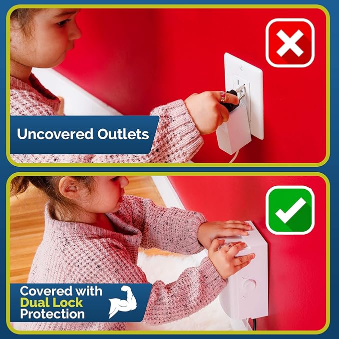 Outlet Cover BOX Baby Proofing (2 Pack) Patented Dual-Lock for Much Better Toddler Proofing, Easier Operation, Simple 3 Step Install with Included Screws. Provides Extra Space Inside for Plugs (White)