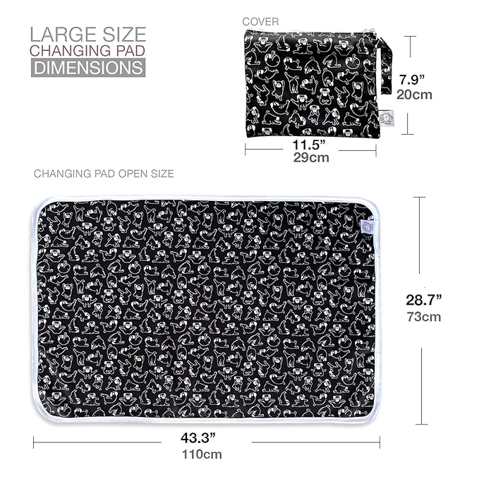 Flock Three Waterproof Baby Diaper Changing Pad with Storage Bag (43.3" X 28.7") Washable Wipeable Reusable Leak Proof Diaper Travel Mat Station Changing Mattress Liner Cribs Bed Cover, Dogs