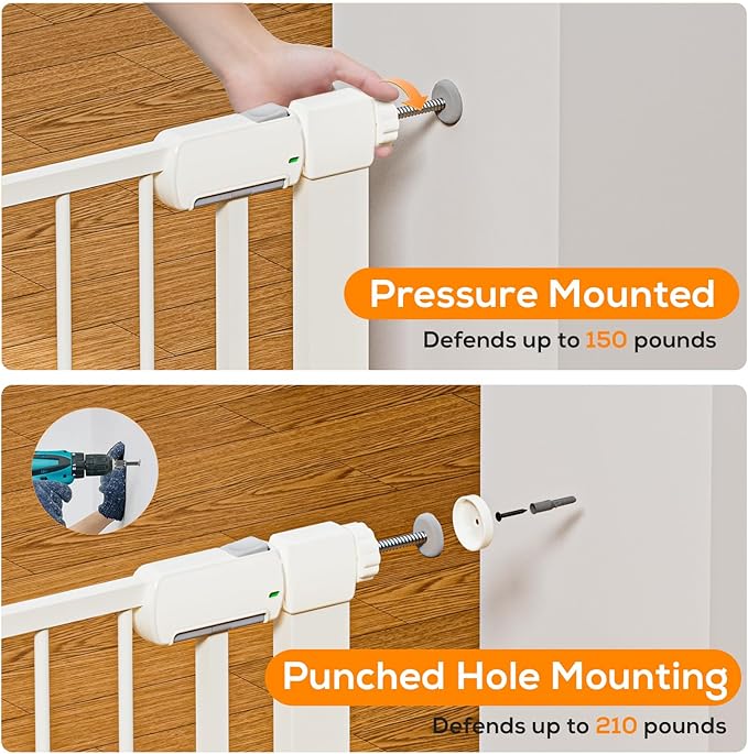 29.5-46" Baby Gate for Stairs, Baby Safety Essentials, Auto Close Gate for Doorways, Easy Install Pressure Mounted Dog Gate Indoor, Pet Gates for Dogs, White