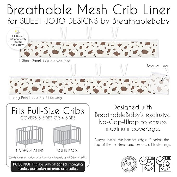 Sweet Jojo Designs + BreathableBaby 2-Piece Breathable Mesh Crib Liner Set (Western Cow Print) for Boys/Girls, Baby, Infants/Newborn Nursery (Brown, Southern Charm, Country, South, Wild West, Animal)