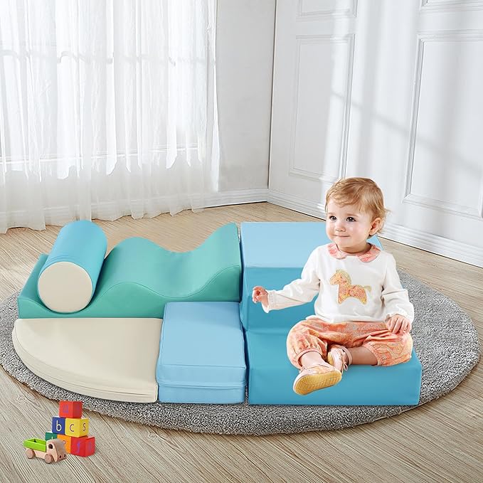 Merax Climbing Toys for Toddlers, Soft Climb and Crawl Playset Indoor Baby Soft Foam Blocks for Climbing, Crawling, 6-Piece