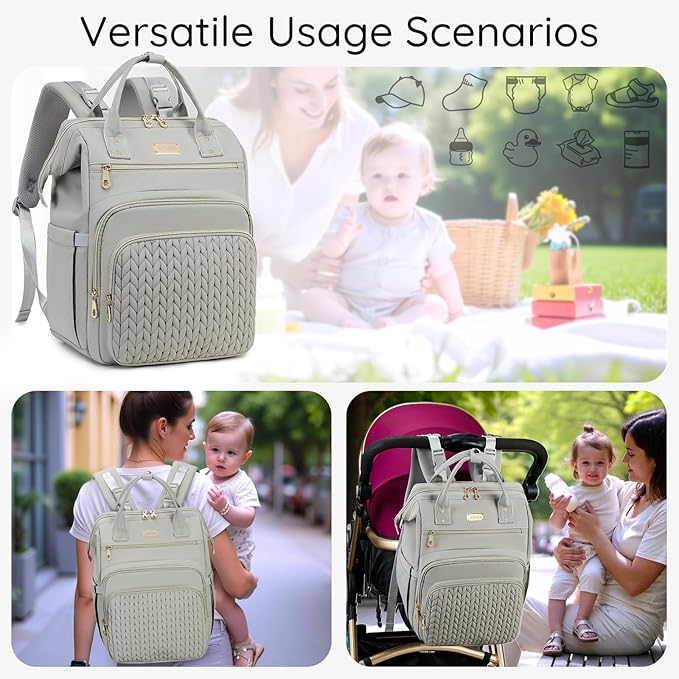 AIJIEKE Diaper Bag, Large Wide-Open Baby Diaper Backpack, Multi-functional Baby Travel Tote Bag, Diaper Bag with Changing Pad, Diaper Bags for Mom & Maternity (Grey)