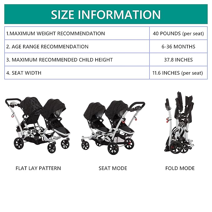 Dream On Me Track Tandem Double Umbrella Stroller in Black, Lightweight Double Stroller for Infant and Toddler, Multi-Position Reversible & Reclining Seats, Large Storage Basket and Canopy