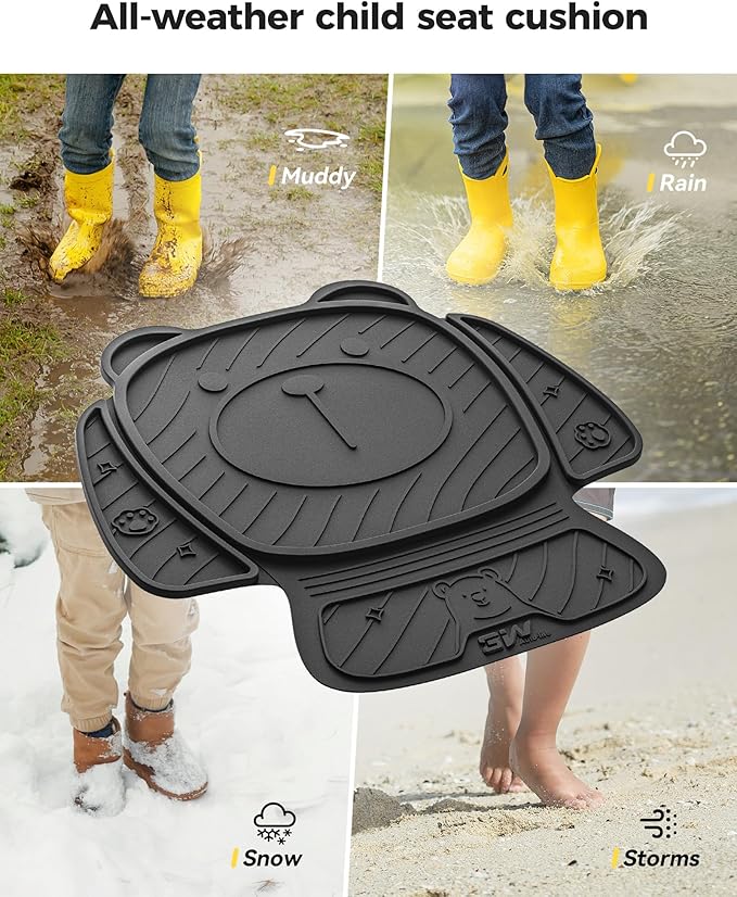 3W Car Seat Protector for Child car seat，TPE All Weather Heavy Duty Car Accessories, Applicable to All Models, Bear Baby Model, Black