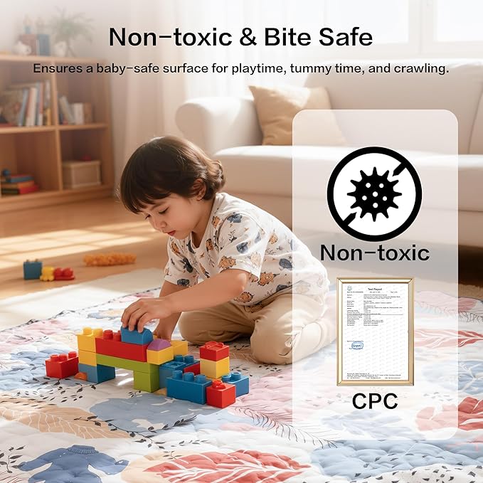 Baby Play Mat 50"x50" Premium Thicker Foam Floor Mat, Bohemian Non-Slip Playpen Mat for Infants & Toddlers, Foldable Machine Washable Crawling Mat