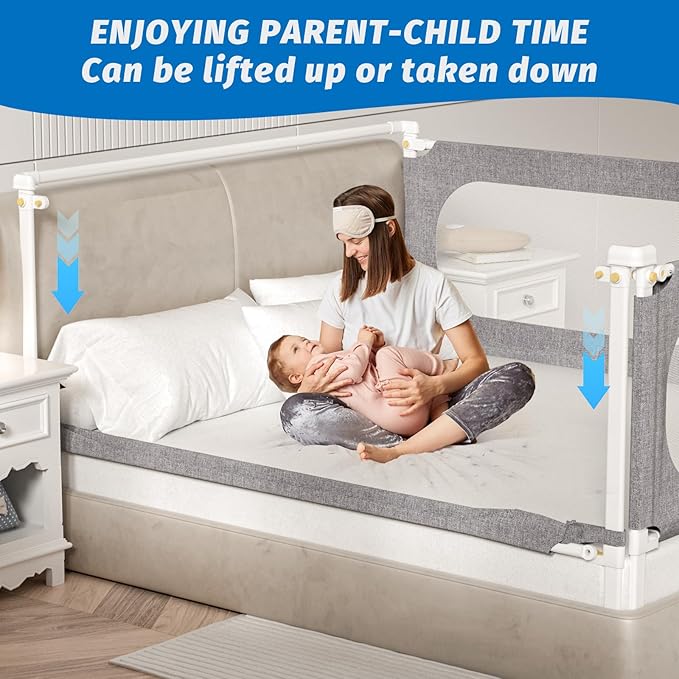 3-Piece California King Size Bed Rails for Toddlers, with Headboard Rod -Height Adjustable Baby' Safety Bed Rails Guard for California King Size Bed(3Pack 82.7"x82.7"x70.8"-Gray)