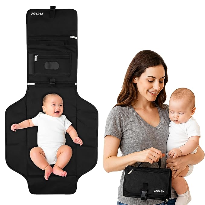 Baby Portable Diaper Changing Pad - Foldable Travel Changing Mat with Memory Foam Pillow & Wipes Dispenser, Waterproof Infant Diaper Kit for Car, Stroller & On-The-Go, Shower Gift for Newborn