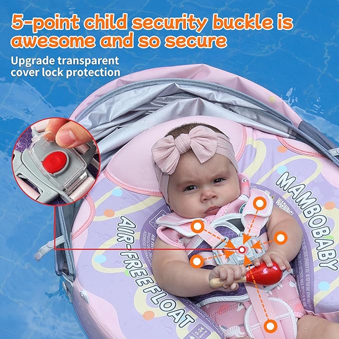 Mambobaby Float with Canopy and Tail New Upgraded Non-Inflatable Baby Pool Float Mambo Float Swim Trainer Solid Infant Swim Float Adjustable Pearl Foam Baby Swim Ring