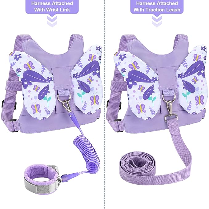 Accmor Toddler Harness Leash, 3 in 1 Cute Butterfly Kids Leash + Anti Lost Wrist Link for Outdoor Travel, Adorable Child Walking Harness Wristband Assistant Mini Strap Belt Protector for Baby Girls
