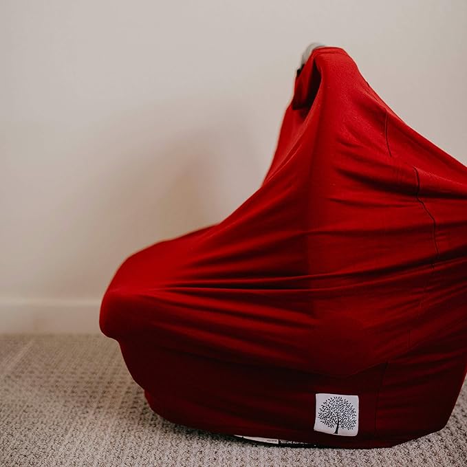 Parker Baby 4 in 1 Car Seat Cover for Girls and Boys - Stretchy Carseat Canopy, Nursing Cover, Grocery Cart Cover, High Chair Cover - “Cherry”