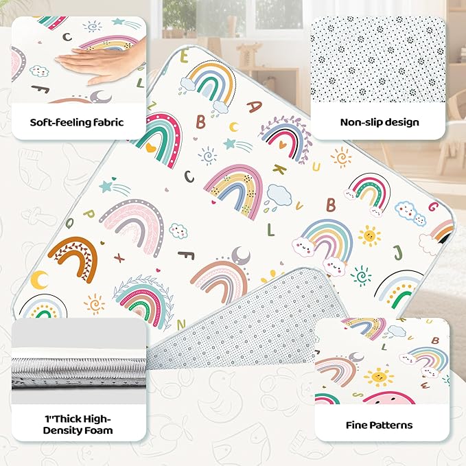 Baby Play Mat, 1-Inch Thick Foam 50" X 50" Playpen Mat,Waterproof & Non - Slip Playmat for Baby Play on Floor, Wipe - Clean, Ideal for Infants, Toddlers & Kids' Crawling and Tummy Time(Rainbow)