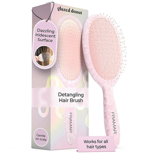 FRAMAR Iridescent Wet Hair Brush Detangler – Detangle Brush For Curly Hair, Hair Detangler Brush For Kids, Holographic Girls Hair Brush, Pink Hairbrush For Women – Removes Knots Without Pulling
