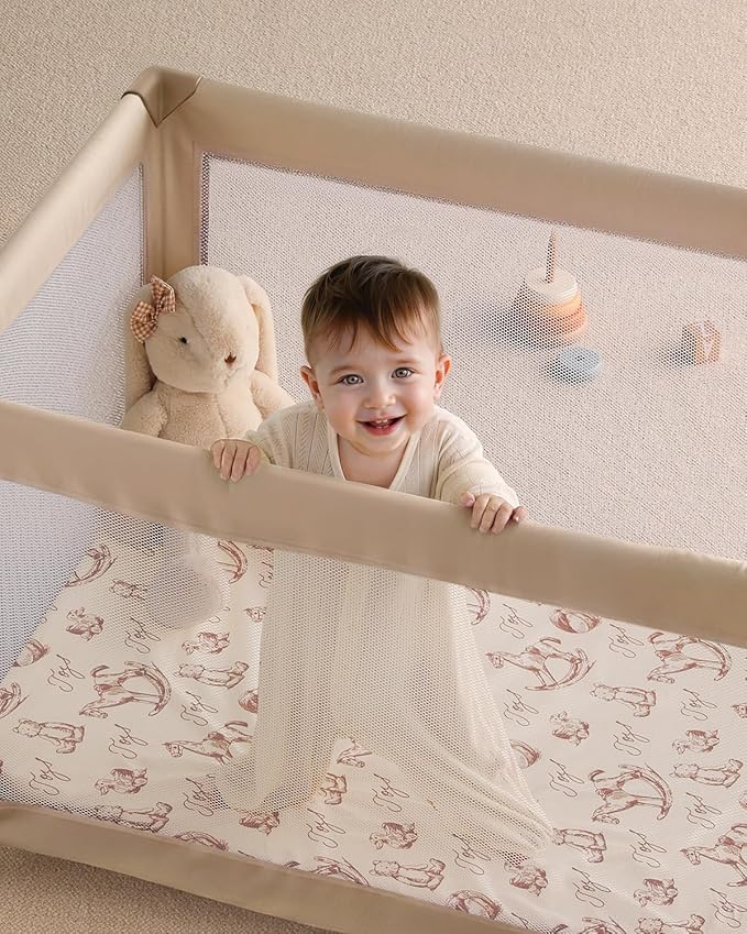 Yoofoss Baby Pack and Play Sheets 2 Pack for Boys and Girls - 38x26 Mini Crib Sheets Fitted Neutral Compatible with Graco Pack n Play Mattress,Ultra Soft Breathable Microfiber Rocking Horse