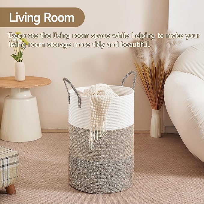 CLHMILY&Z 80L Laundry Basket Round Storage Rope Basket - 16.5x22.5 Inches - Laundry Hamper in Bedreoom and Mutil Storage Bin for Blankets, Toys, and Nursery Essentials