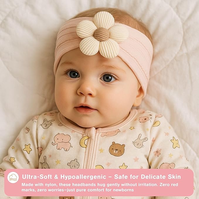 6 Pcs Baby Girls' Headbands Gifts for Newborn Infant Toddler Handmade Soft Comfortable Elasticity Nylon Baby Flower Hairbands Essentials Accessories
