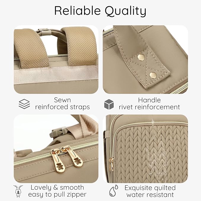 AIJIEKE Diaper Bag, Large Wide-Open Baby Diaper Backpack, Multi-functional Baby Travel Tote Bag, Diaper Bag with Changing Pad, Diaper Bags for Mom & Maternity (Brown Taupe)