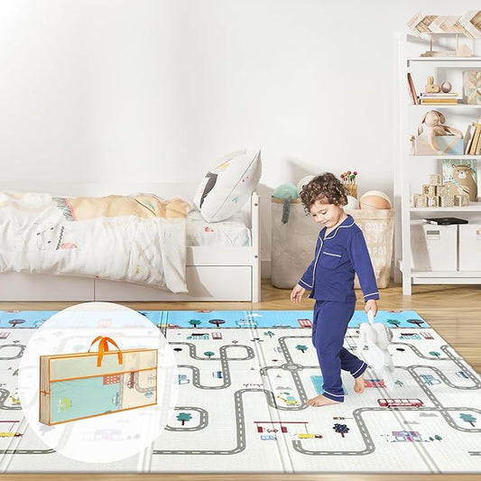 Foldable Baby Play Mat, Extra Large, Non-Toxic, Waterproof Activity Playmats for Babies, Education for Infant, Non-Slip Double Sided (79”x71” 0.4in Milky) Boys and Girls