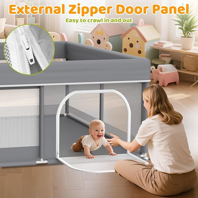 79x71 Inch Baby Playpen - Large Playpen for Babies and Toddlers, Baby Play Yard for Indoor & Outdoor, Toddler Fence Play Area with Skin-Friendly Fabric and Soft Breathable Mesh, Dark Grey