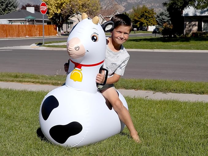 Hearthsong Hop N Go Inflatable Bouncy Cow Riding, Hopping Toys for Kids Ages 5+ - Ride On Bouncer Animal Hopper Jumping Toys for Outdoor Games (2 Pac