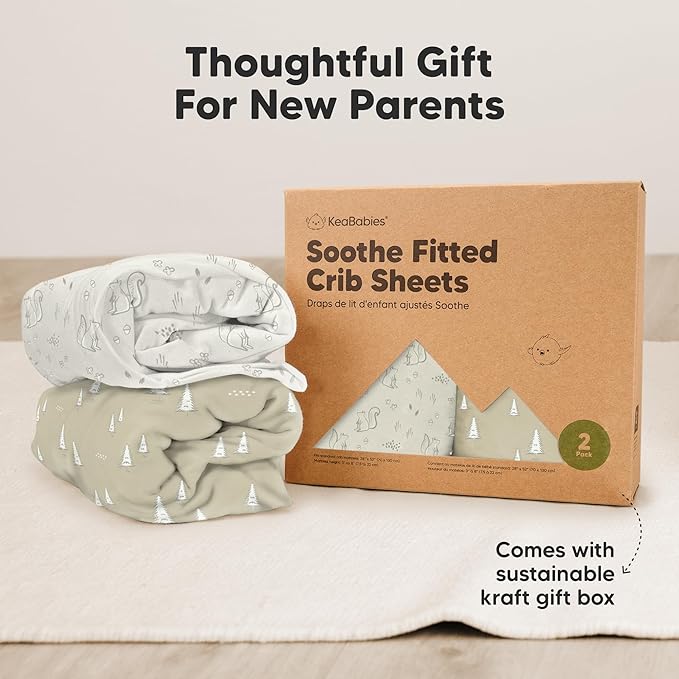 KeaBabies 2-Pack Organic Crib Sheets for Boys, Girls - 52x28 Fitted Crib Mattress Sheet Neutral, Breathable Jersey Cotton Cover for Baby Bed, Toddler Mattress, Soft & Cute Prints (Pine Grove)