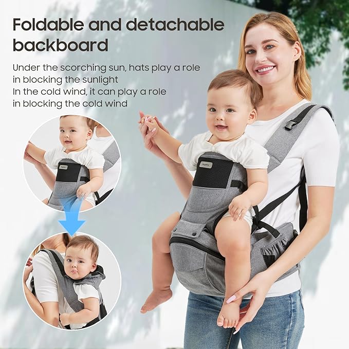 Sageky- 2-in-1 Baby Carrier Hip Seat - Front Back Hip Carry - Ergonomic M Seat Posture - Breathable Mesh - Newborn to Toddler 5-45 lbs