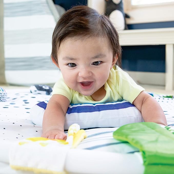 Sassy Stages STEM Developmental Play Gym, Sensory Tummy Time Activity Play Mat w/Built-in Instructions, Ultra Plush & Machine Washable Playmat for Babies & Toddlers, 0+ Months