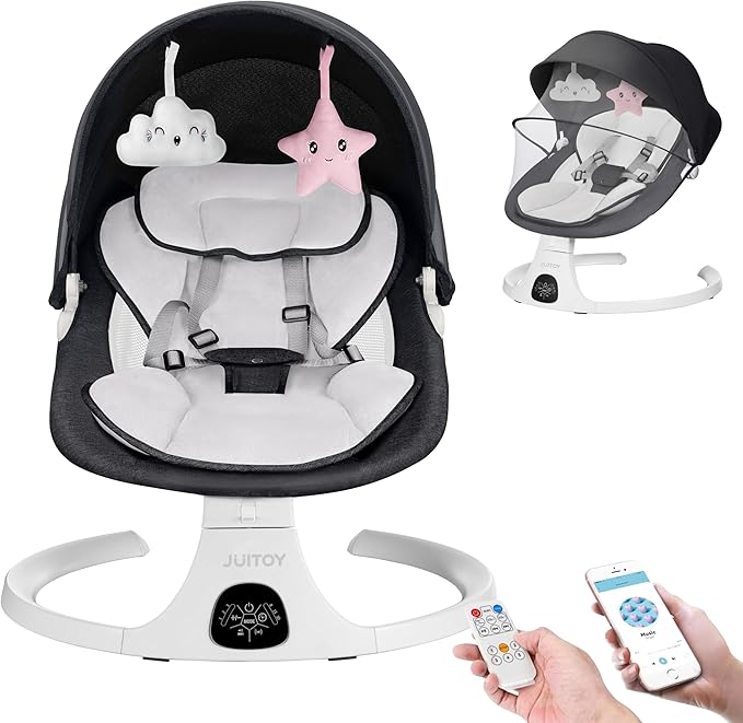 Baby Swing for Infants to Toddler Electric Newborn Swing with 5-Speed 3-Seat Positions 5-Point Carabiner,with Bluetooth Music 10-Preset Melodies, Indoor and Outdoor use