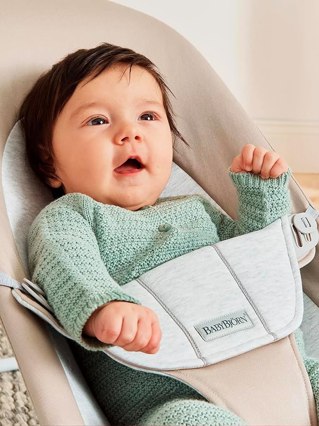 BabyBjörn Bouncer Balance Soft, Beige/Gray, Woven/Jersey | 2-in-1 Adjustable Baby Bouncer Seat and Toddler Chair, Newborn to Toddler (8-29 lbs), 4 Positions, Lightweight & Portable