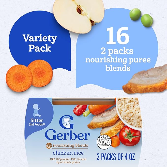 Gerber Stage 2 Baby Food, Nourishing Blends Tubs, Baby Puree, Variety Pack, 32PK