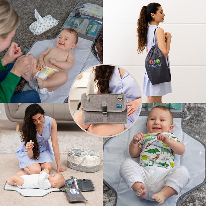 Portable Baby Changing Pad with Waterproof Mat - Foldable Diaper Clutch Kit and Organizer for Travel or Changing Table