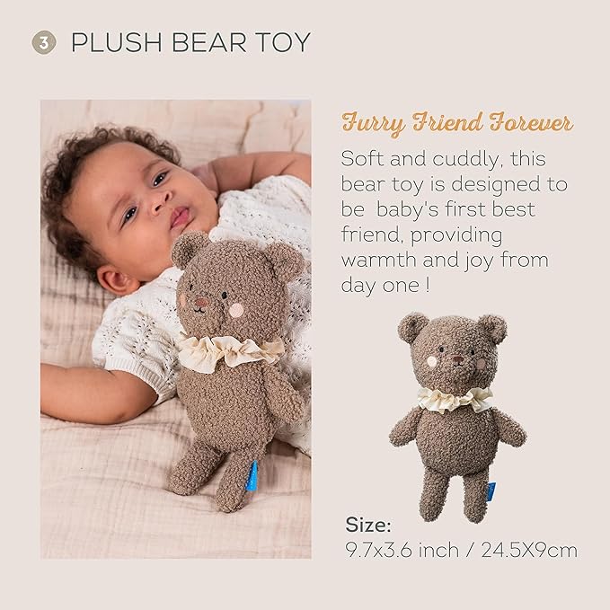 Taf Toys Baby Shower Gifts - Cotton Bamboo Swaddle, Take Along Musical Mobile, Bear snugle Toy & Silicon Teether Ring, Baby Gift Set, New Welcome Baby Gift, Newborn Baby Boy & Girl Gifts