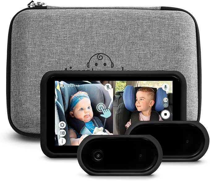 Tiny Traveler Baby Car Camera for 2 Kids, 5” Touch Screen Baby Car Monitor, No WiFi Baby Camera for Car Home Travel Roadtrip – Rear-Facing Car Seat Monitor Night Vision Baby Reminder Alert - Black
