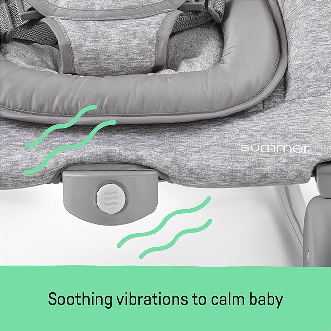 Summer Infant 2-in-1 Bouncer & Rocker Duo (Light Gray Tweed) Convenient and Portable Rocker and Bouncer for Babies Includes Soft Toys and Soothing Vibrations