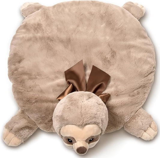 Bearington Collection Sloth Plush Tummy Time Mat - 30 x 30 in Lil’ Speedster Quilted Velour - Newborn Baby Sloth Blanket & Machine Washable