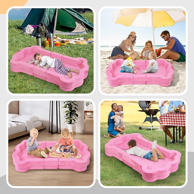 Foldable Portable Toddler Travel Bed,Toddler Floor Bed with Washable Cover for Kids,Soft and Safe (Pink)