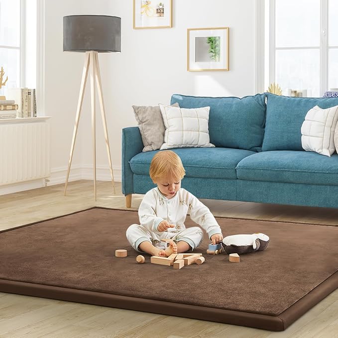 Baby Play Mat for Floor Tummy Time Nursery Rug Muscle Area Rug Playroom Rug Tatami 50 * 50" Memory Foam 1.3" Thick Crawling Mat For Babies,Toddlers, Infants, Kids,Floor Mat,Coffee
