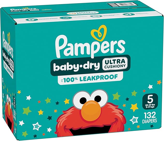 Pampers Diapers - Baby Dry - Size 5, 132 Count, Absorbent Disposable Infant Diaper (Packaging May Vary)