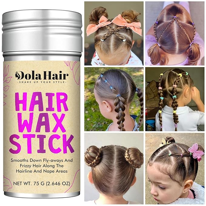 Dolahair Hair Wax Stick & Accessories - Flyaway Control for Kids & Women, 50 Pcs Colorful Elastic Hair Bands, 1 Pcs Slick Back Hair Brush, 2 Hair Loop Styling Tools (Black)