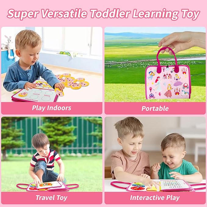 Montessori Busy Board for Toddlers Sensory Activity Board with Zipper, Buckle, Laces - Educational Travel Toy, Learning Fine Motor Skills, Montessori Toys