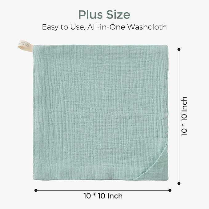 Momcozy Soft & Absorbent Baby Washcloths - 4 Layer Design| Medium Thickness| Premium Cotton for Newborns' Skin-Great for Bathing, Wiping & on-The-go Use, Shower Gift and Essential(5 Pack, 10x10 inch)