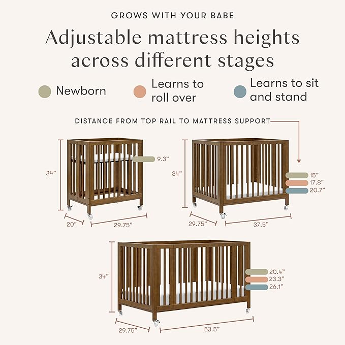 babyletto Rolli 9-in-1 Convertible Baby Crib w/Wheels - Includes Conversion Kits for Bassinet, Standard Crib, Toddler Bed, Daybed & Junior Bed - GREENGUARD Gold - 3 Adjustable Heights, Natural Walnut