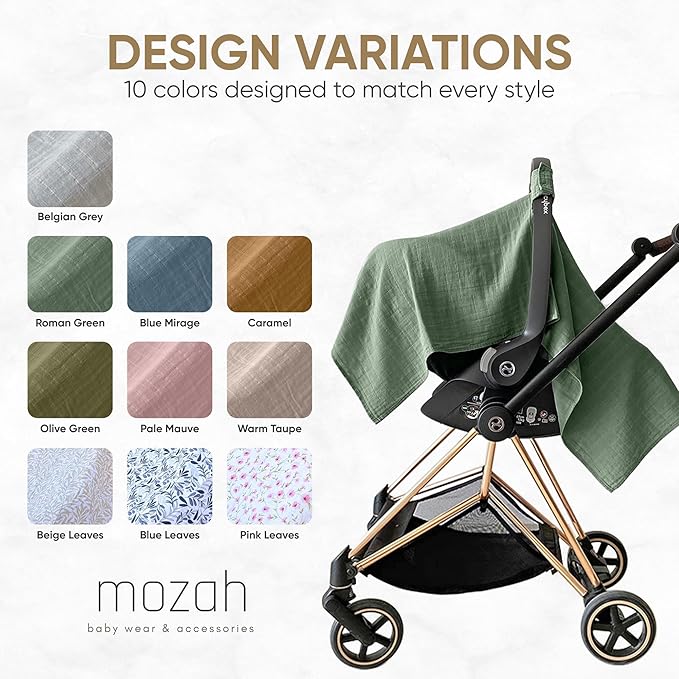 MOZAH Baby Car Seat Cover - Roman Green - 100% Organic Muslin - Soft, Breathable and Lightweight, Baby Infant Car Seat Essentials