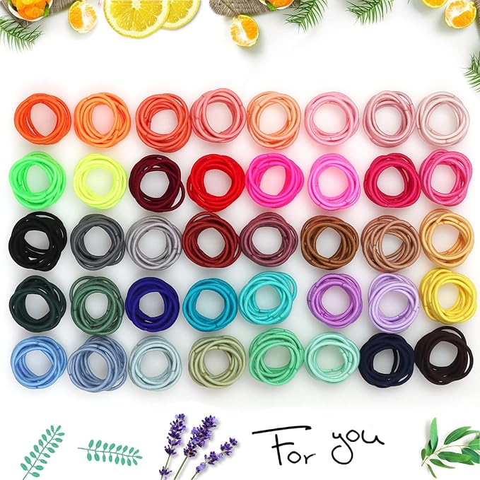400PCS Multicolor Hair Ties, No Crease Elastic Ponytail Holders, 2CM Finger Hair Accessories for Girls