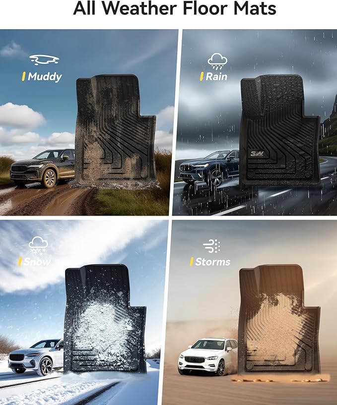 3W Floor Fit Volvo XC60 2018-2024 2025 2026 (Not for Hybrid or PHEV) TPE All-Weather Custom Fit T5 T6 Momentum Floor Liner for Volvo XC60 1st & 2nd Row Accessories Car Mats