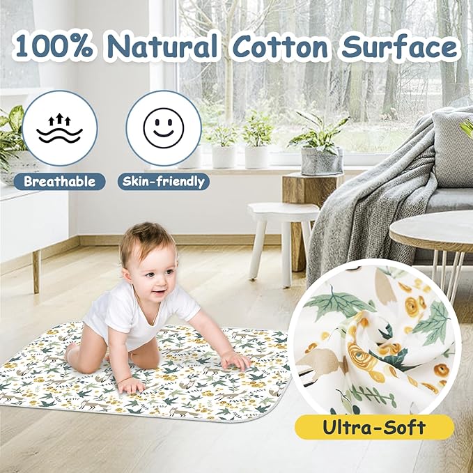 Baby Diaper Changing Pad – 31.5" x 21.5" Extra Large Waterproof Absorbent Portable Changing Mat, Reusable Changing Pad Liner for Travel or at Home Use(Fox)