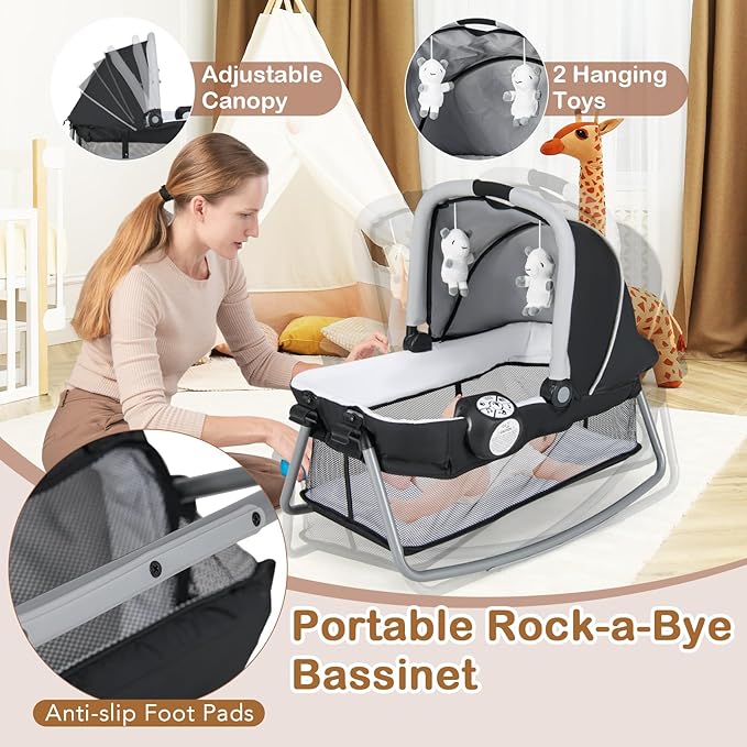 HONEY JOY Pack and Play, 5 in 1 Portable Infant Playpen with Bassinet & Changing Table, Storage Bag, Music Box, Toys, Carry Bag, Nursery Center, Baby Playard Pack n Play Crib for Boys Girls