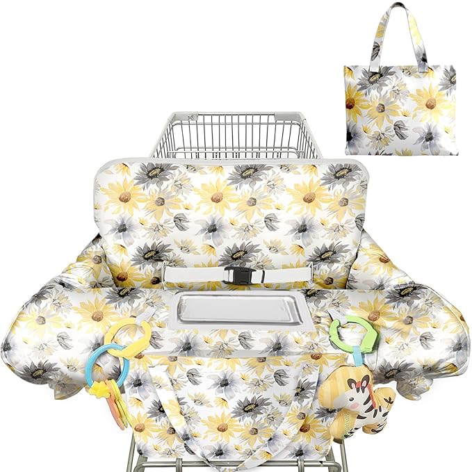 Black Shopping Cart Cover for Baby 2-in-1 High Chair Cover with Safety Harness Multifunctional Daisy Pattern Cart Covers for Babies Soft Padded Grocery Cart Cover for Baby Boy Girl