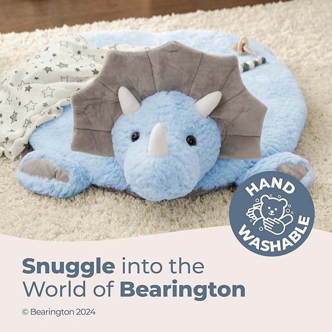 Bearington Baby Lil' Tracer Tummy Time Mat, 30 x 30 Inch Dinosaur Plush Stuffed Animal Blanket, Baby Play Mat - Plush Blanket